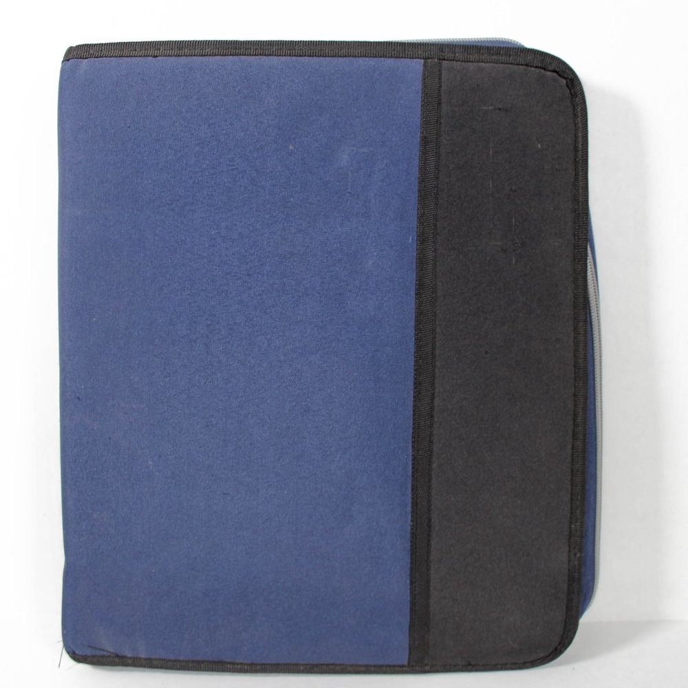 Unisex Vintage 1990s Navy Blue and Black Trapper Keeper with Metallic Silver